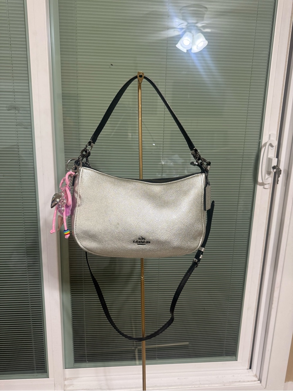 Coach Metallic Silver Leather Shoulder Bag